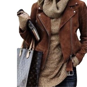 Max Studio Melange Brown Long Line Cowl Neck Sweater